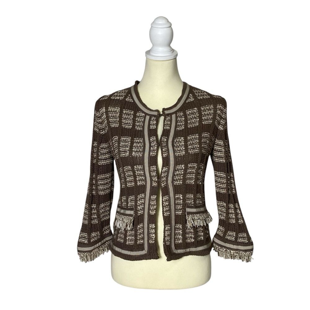 Chico's Chunky Knit Bell Sleeve Hook Front Fringe Cardigan Women's Size XS